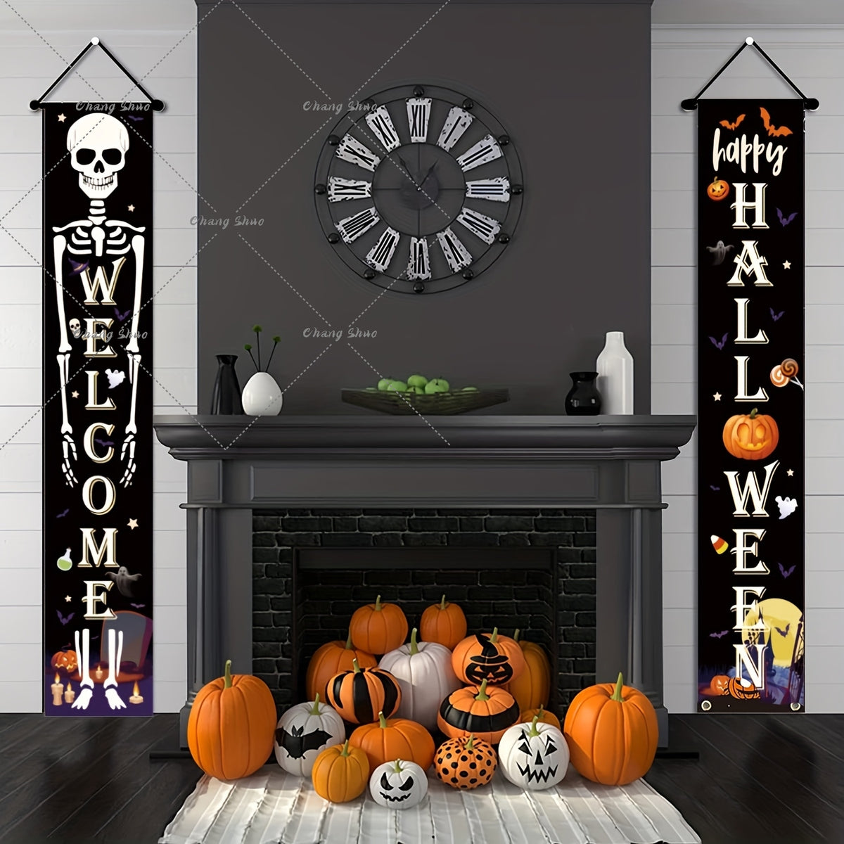 Halloween Hanging Door Curtain Banner | Pumpkin and Ghost Design, Pre-Assembled and Reusable | Trick or Treat Party Décor