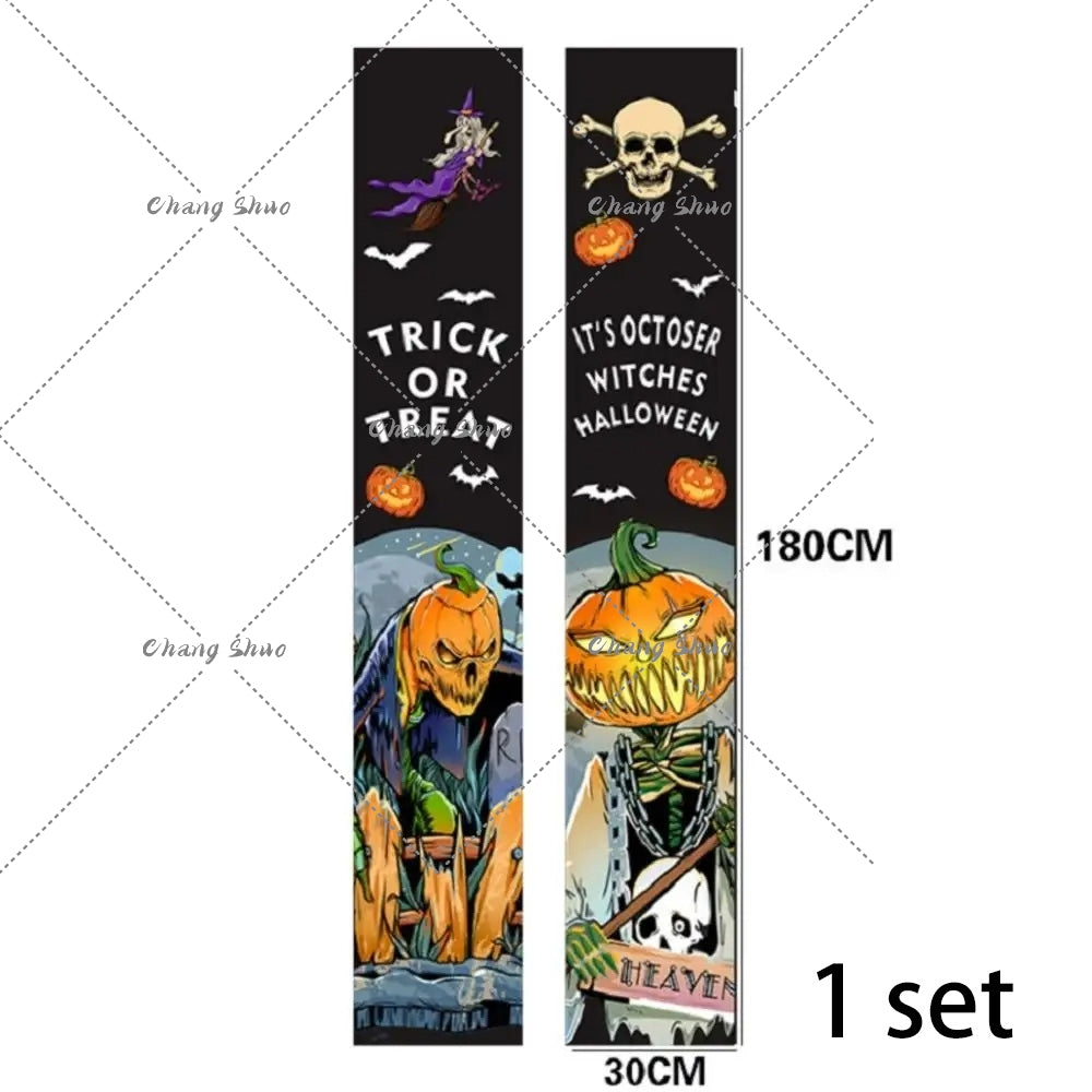 Halloween Hanging Door Curtain Banner | Pumpkin and Ghost Design, Pre-Assembled and Reusable | Trick or Treat Party Décor