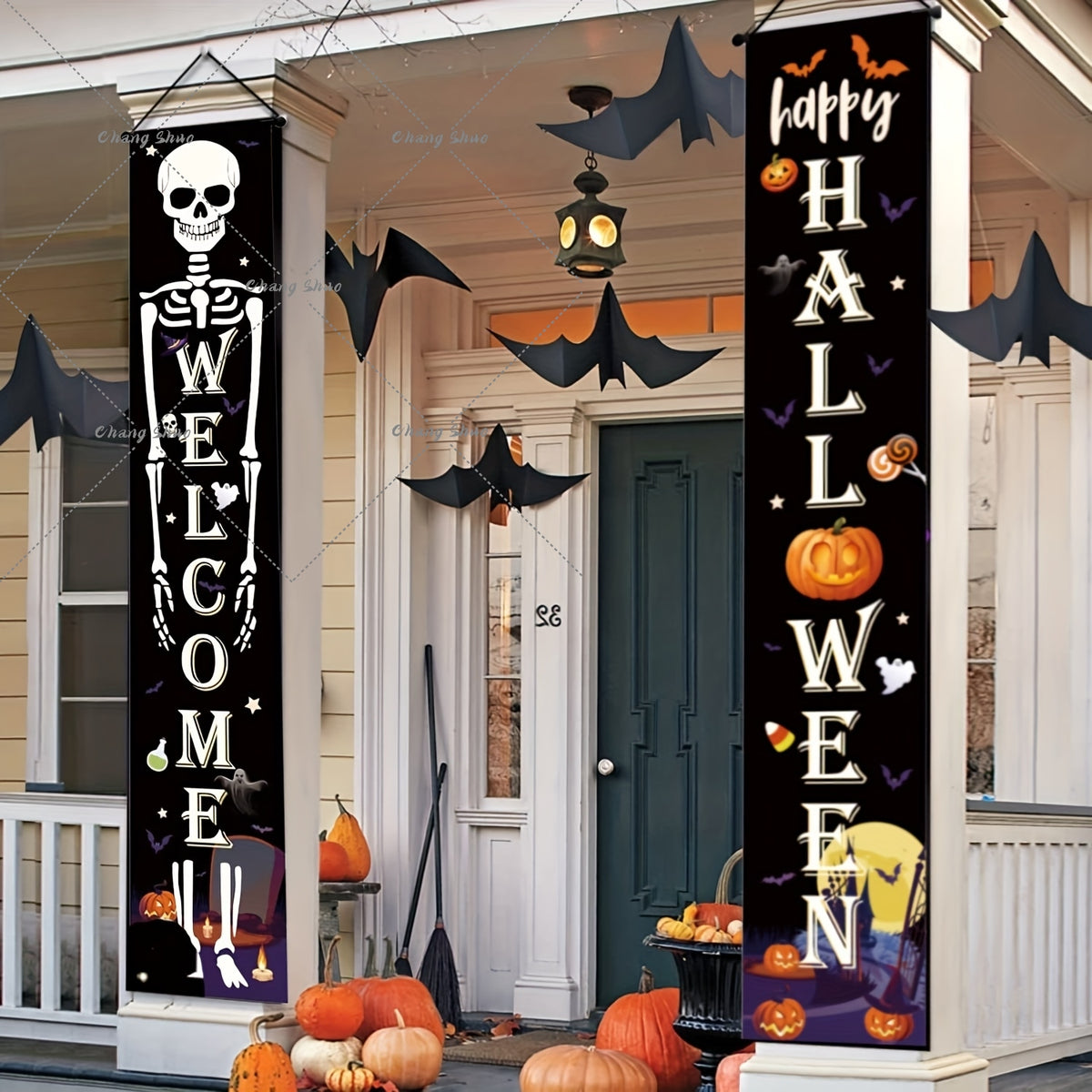 Halloween Hanging Door Curtain Banner | Pumpkin and Ghost Design, Pre-Assembled and Reusable | Trick or Treat Party Décor