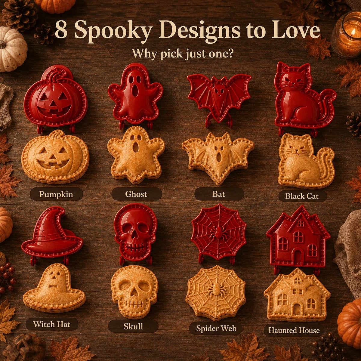 Halloween Pie Mould Hinged Plastic 8 Spooky Shapes with Snap-Seal Edges