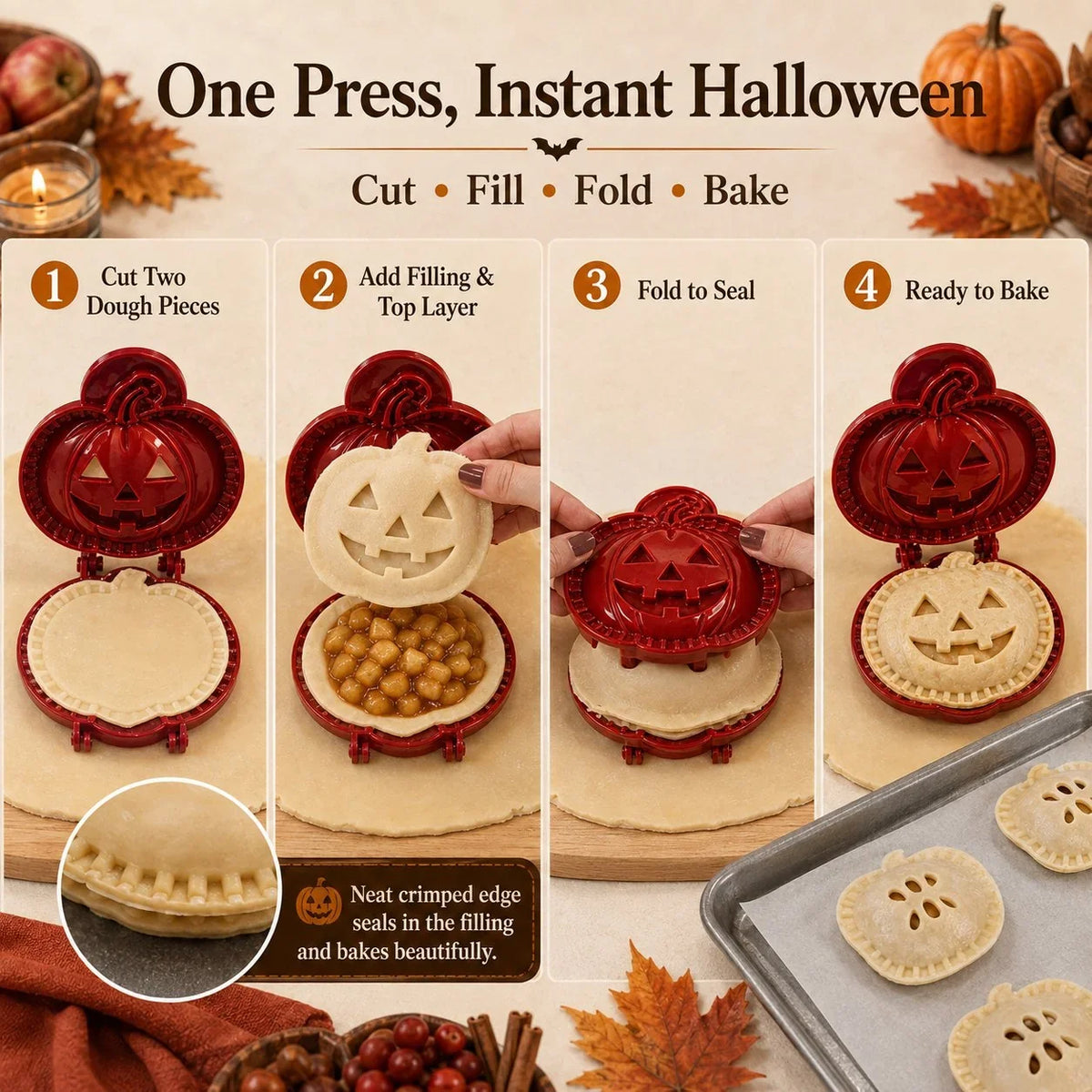 Halloween Pie Mould Hinged Plastic 8 Spooky Shapes with Snap-Seal Edges
