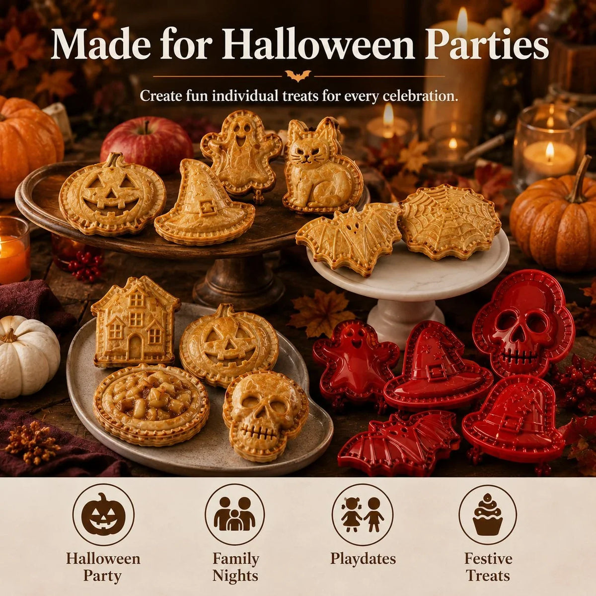 Halloween Pie Mould Hinged Plastic 8 Spooky Shapes with Snap-Seal Edges