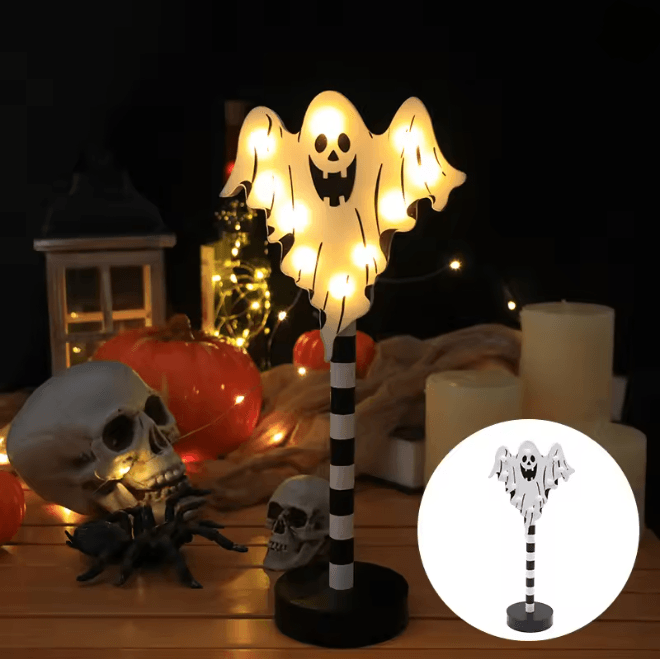 Halloween Pumpkin Ghost LED Night Light | Waterproof, Battery Powered | Cosy Glow for Porch, Garden & Indoor Decor