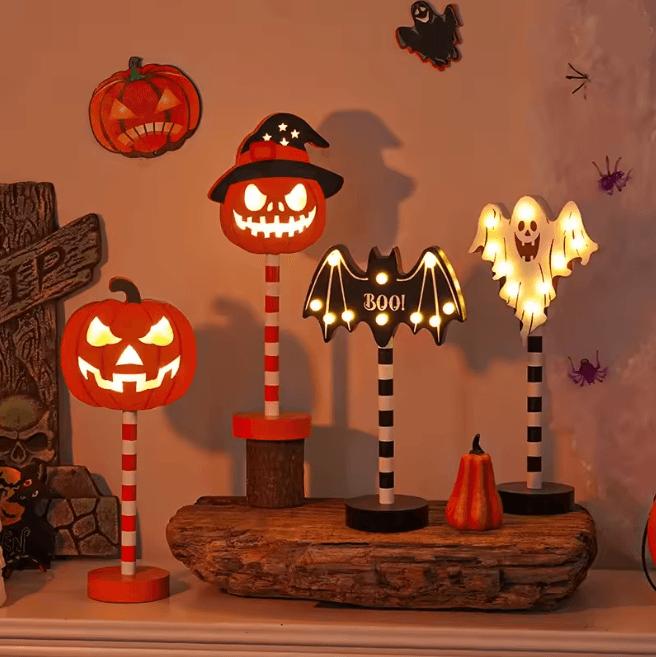 Halloween Pumpkin Ghost LED Night Light | Waterproof, Battery Powered | Cosy Glow for Porch, Garden & Indoor Decor