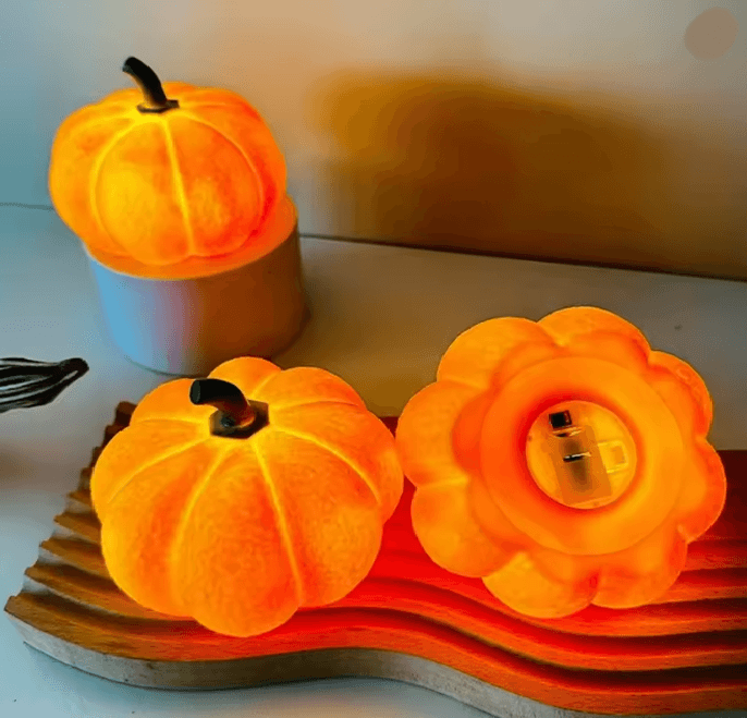 Halloween Pumpkin LED Night Light | Battery Powered Cordless Lantern | Warm Flicker-Like Glow for Cosy Fall Decor