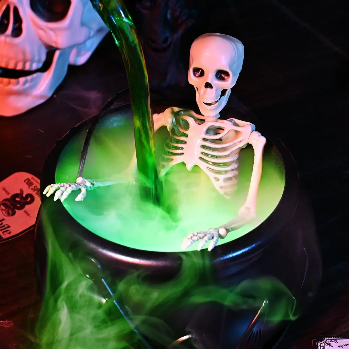 Halloween Witch Cauldron Fog Maker | LED Skeleton Mist Effect | Reusable Glowing Potion Decoration for Parties & Displays