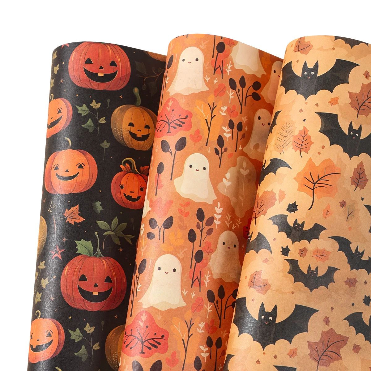 Halloween Wrapping Paper Ghost Pumpkin Bat Pattern | 4 Sheet Tissue Paper Pack | Lightweight Craft & Gift Wrap Sheets