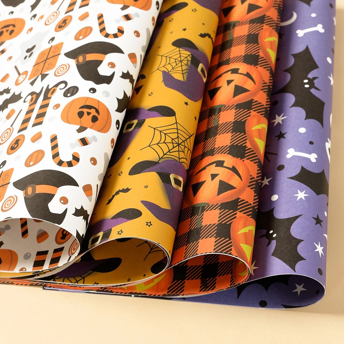 Halloween Wrapping Paper Ghost Pumpkin Bat Pattern | 4 Sheet Tissue Paper Pack | Lightweight Craft & Gift Wrap Sheets