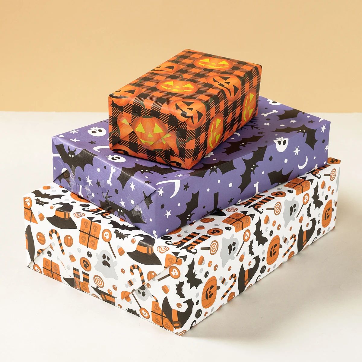 Halloween Wrapping Paper Ghost Pumpkin Bat Pattern | 4 Sheet Tissue Paper Pack | Lightweight Craft & Gift Wrap Sheets