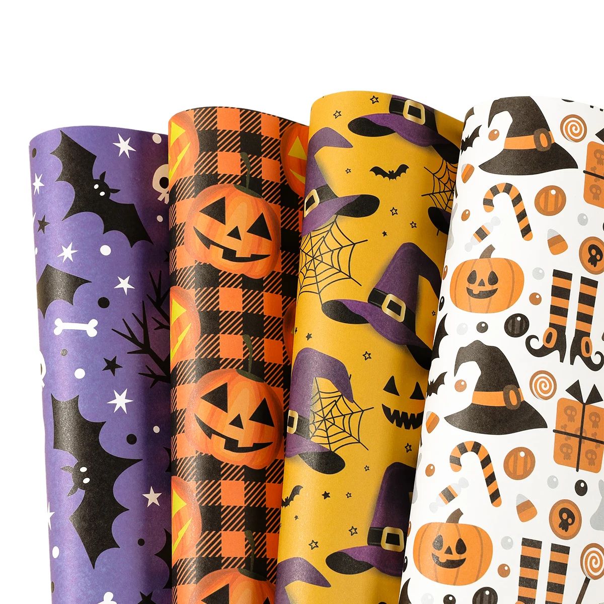 Halloween Wrapping Paper Ghost Pumpkin Bat Pattern | 4 Sheet Tissue Paper Pack | Lightweight Craft & Gift Wrap Sheets