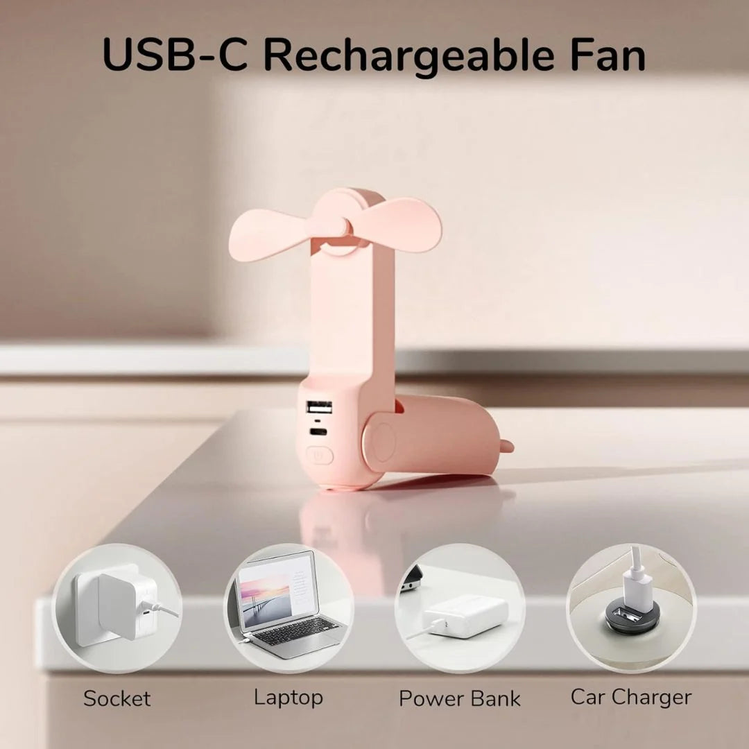 Handheld Mini Fan | Folding Body, Built-In Power Bank