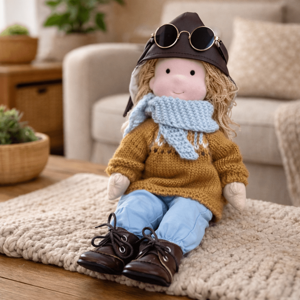 Handmade Waldorf Doll, Cotton & Plush| Minimalist Face for Imaginative Play | Sturdy Plastic Head, Cuddly Body
