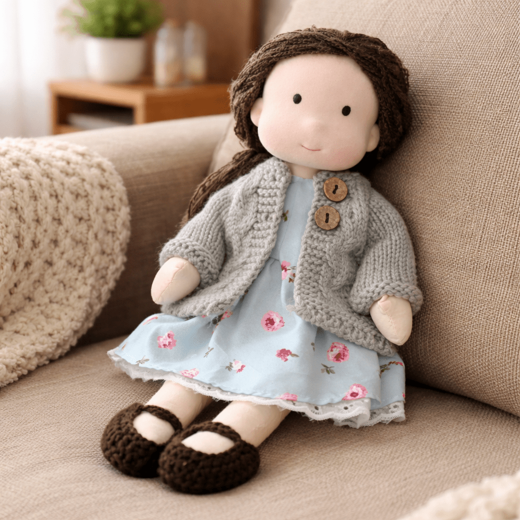 Handmade Waldorf Doll, Cotton & Plush| Minimalist Face for Imaginative Play | Sturdy Plastic Head, Cuddly Body