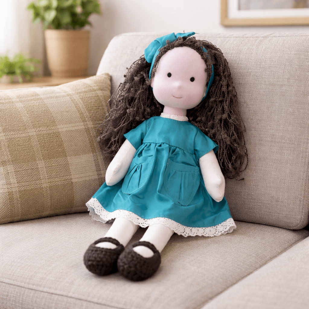 Handmade Waldorf Doll, Cotton & Plush| Minimalist Face for Imaginative Play | Sturdy Plastic Head, Cuddly Body