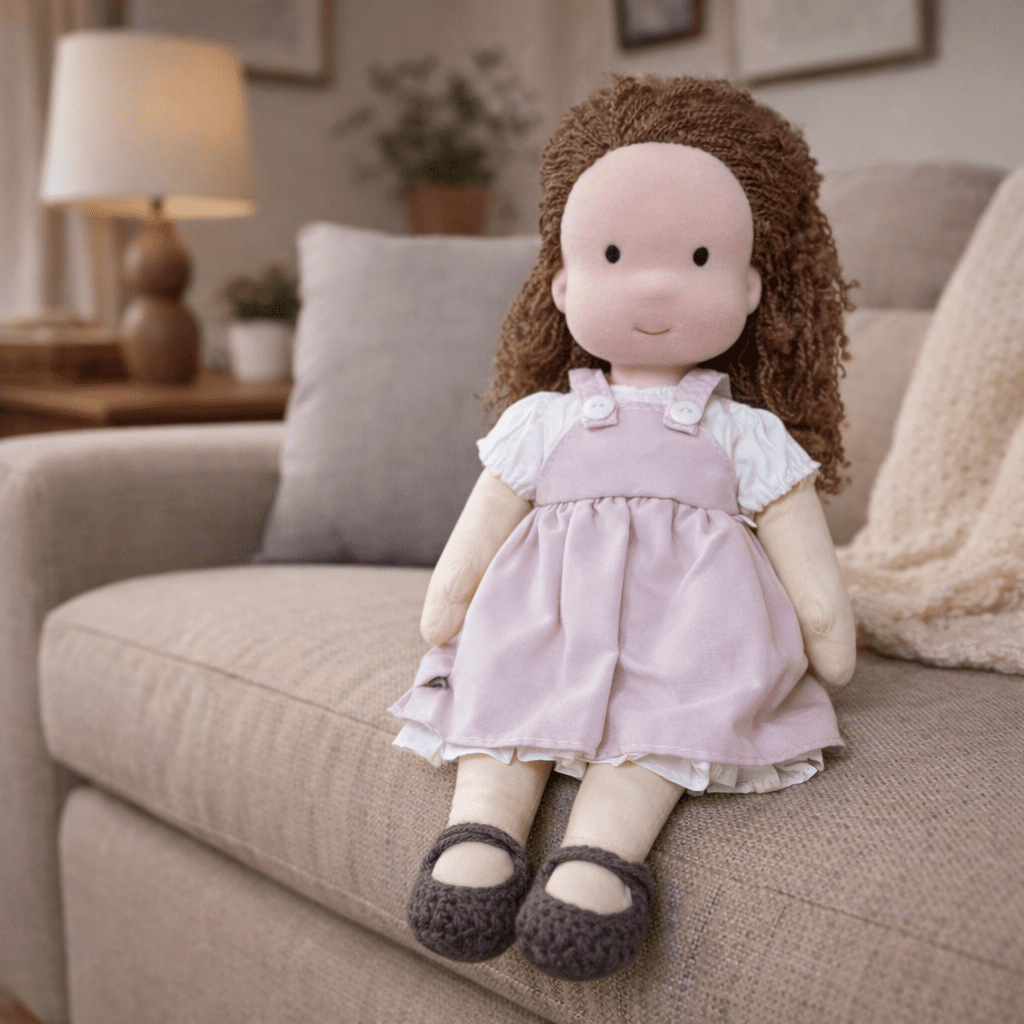 Handmade Waldorf Doll, Cotton & Plush| Minimalist Face for Imaginative Play | Sturdy Plastic Head, Cuddly Body