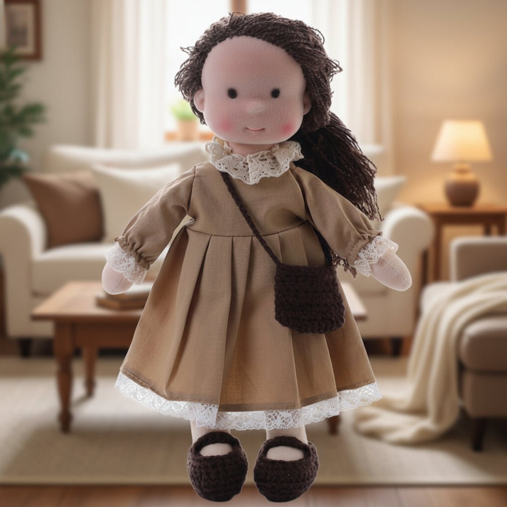 Handmade Waldorf Doll, Cotton & Plush| Minimalist Face for Imaginative Play | Sturdy Plastic Head, Cuddly Body
