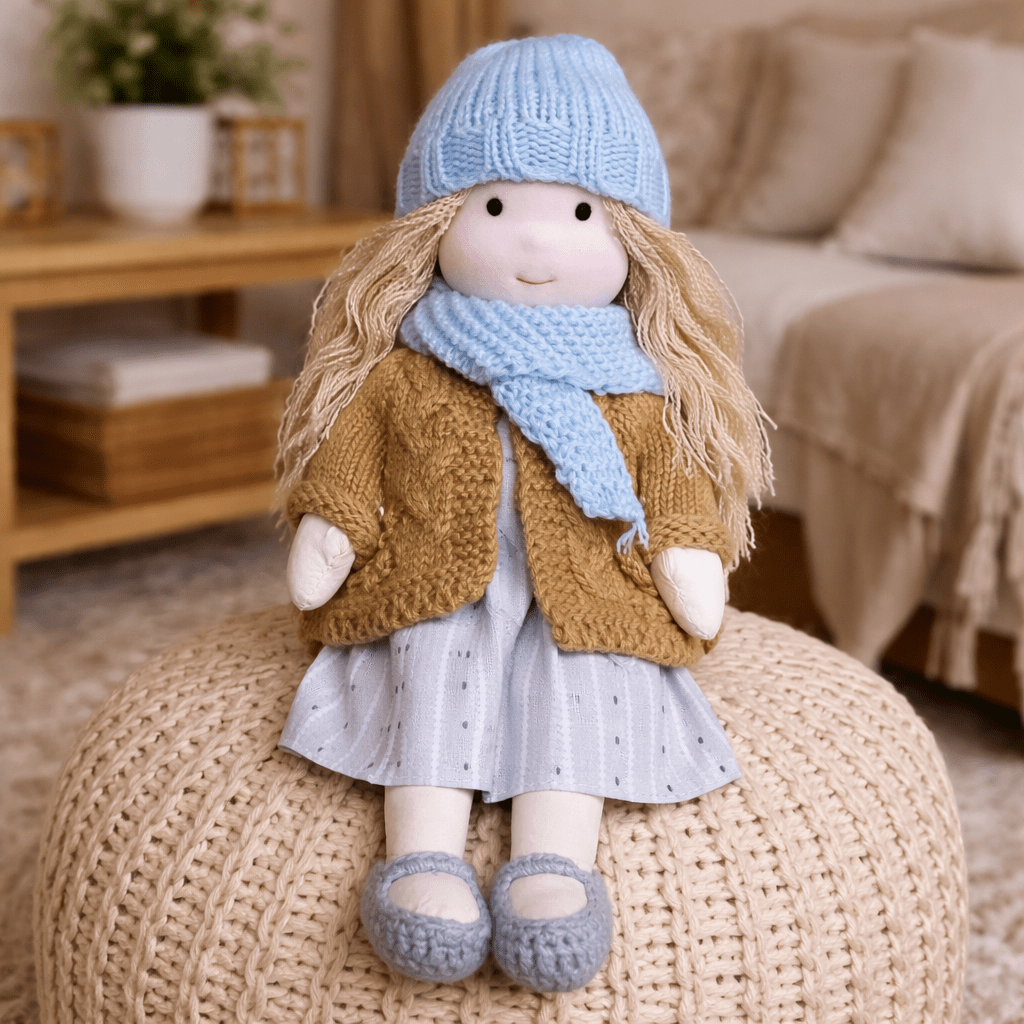 Handmade Waldorf Doll, Cotton & Plush| Minimalist Face for Imaginative Play | Sturdy Plastic Head, Cuddly Body