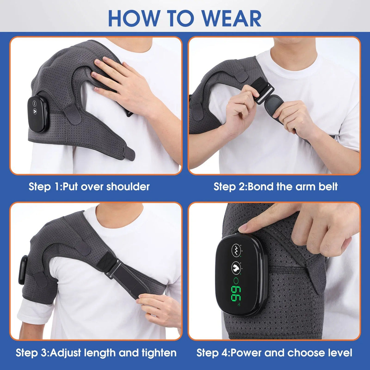 Heated Shoulder Massager | Adjustable Heat & Vibration Levels | USB Rechargeable, Adjustable Straps for Shoulder Tension Relief