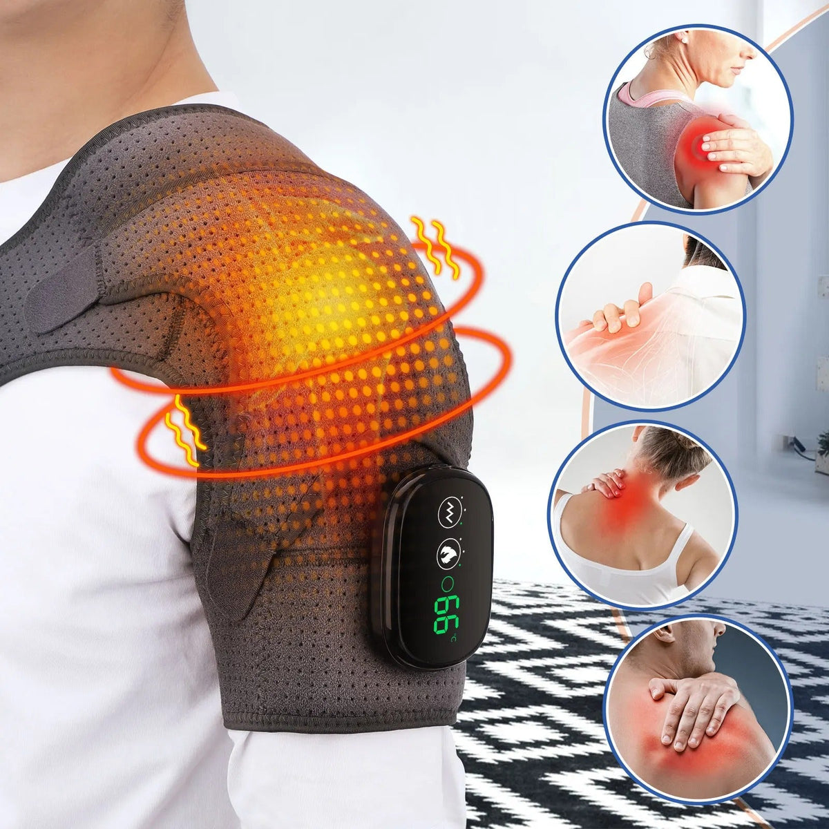 Heated Shoulder Massager | Adjustable Heat & Vibration Levels | USB Rechargeable, Adjustable Straps for Shoulder Tension Relief