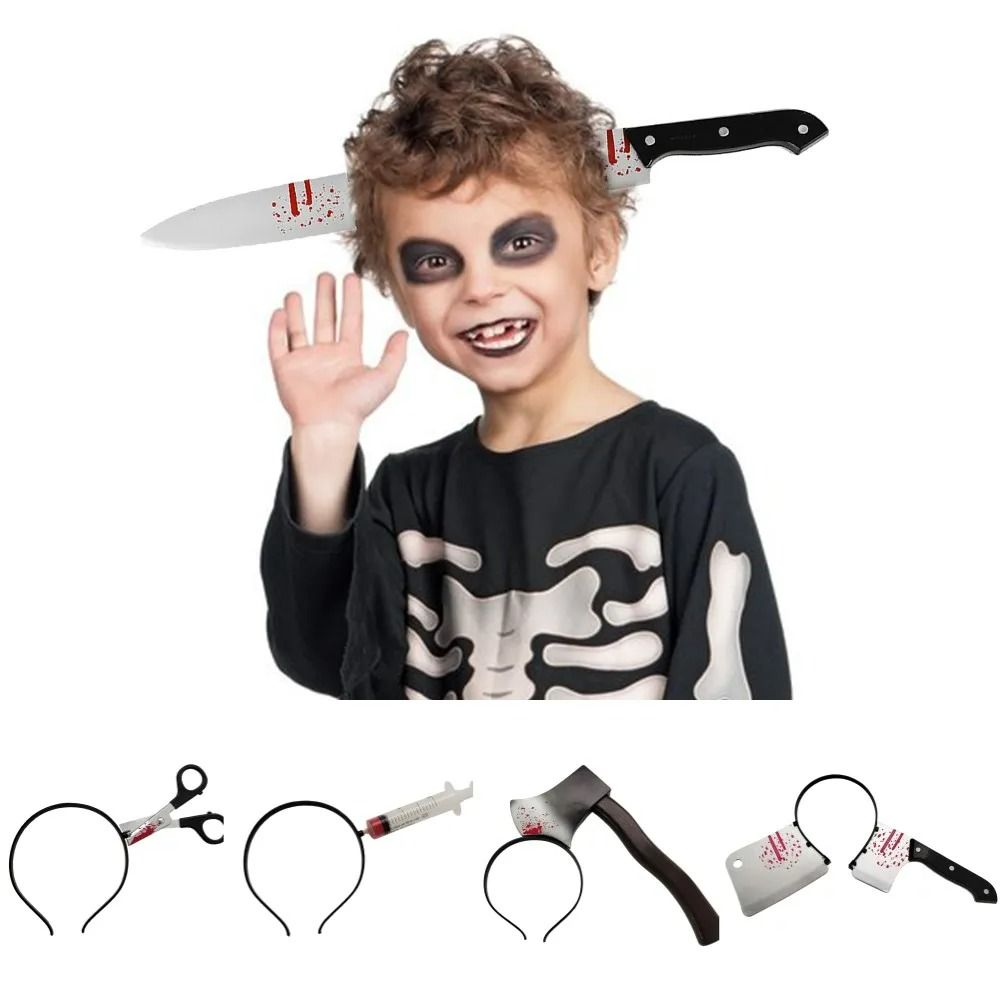 Horror Weapon Headband Halloween Costume Prop | Two-Piece Blade-Through-Head Illusion | Lightweight ABS Plastic, Tool-Free
