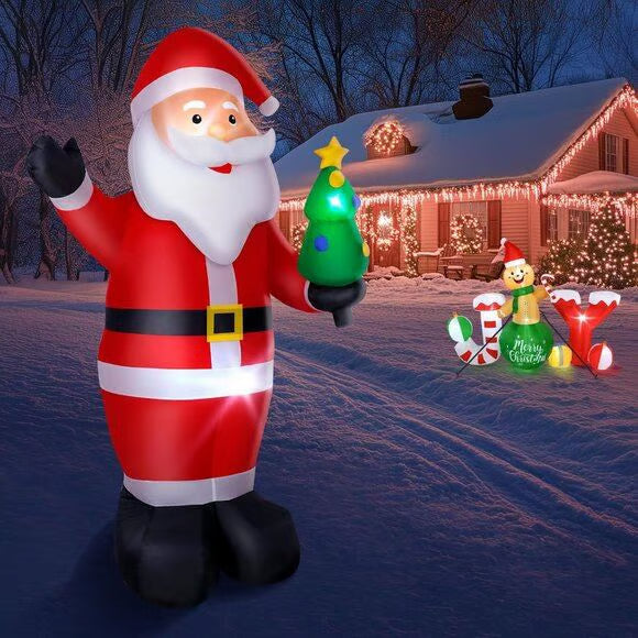 Inflatable Santa Claus Christmas Decoration | Built-in LEDs, Sandbags & Stakes Included | Waterproof Outdoor Yard Display