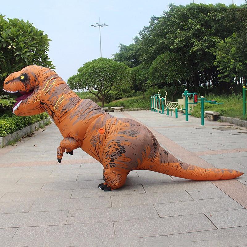 Inflatable T-Rex Dinosaur Costume for Halloween | Fan-Powered Design with Gloves Included | Lightweight Polyester