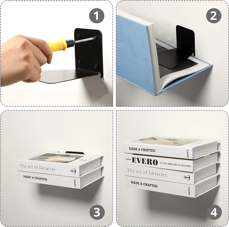 Invisible Wall Shelves Steel Floating Book Display with Hidden Bracket