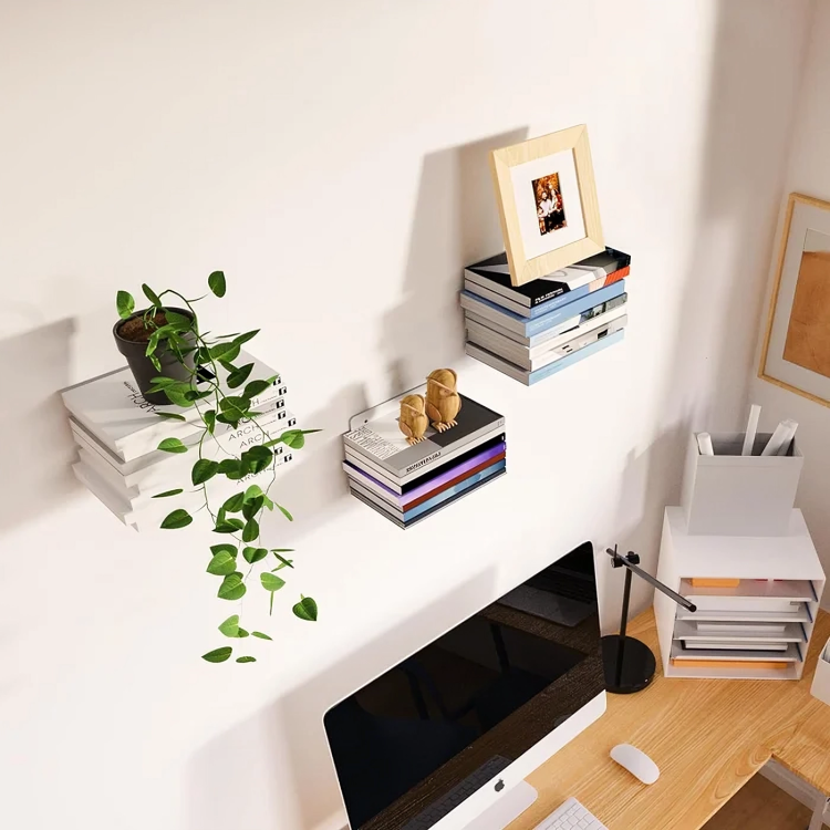 Invisible Wall Shelves Steel Floating Book Display with Hidden Bracket