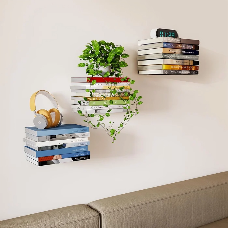 Invisible Wall Shelves Steel Floating Book Display with Hidden Bracket