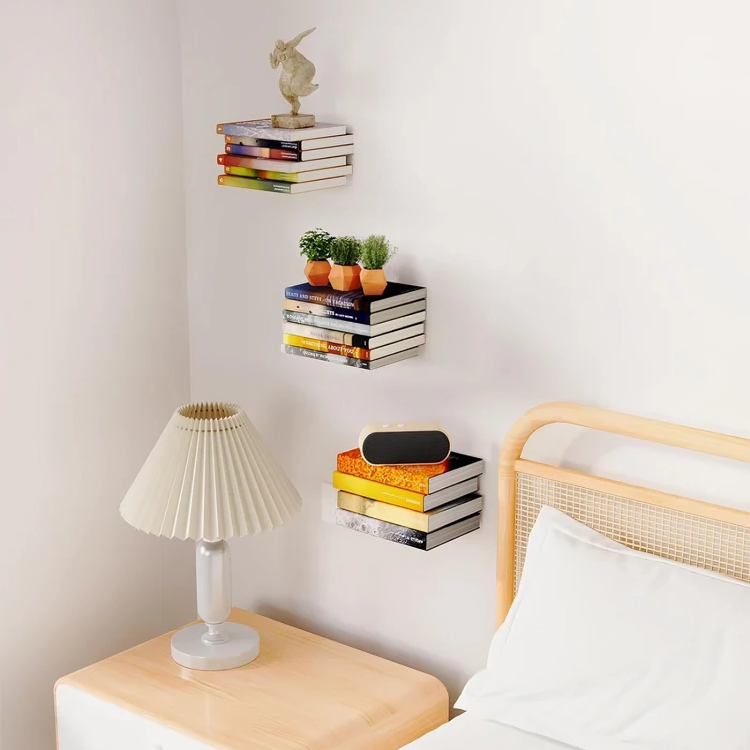 Invisible Wall Shelves Steel Floating Book Display with Hidden Bracket
