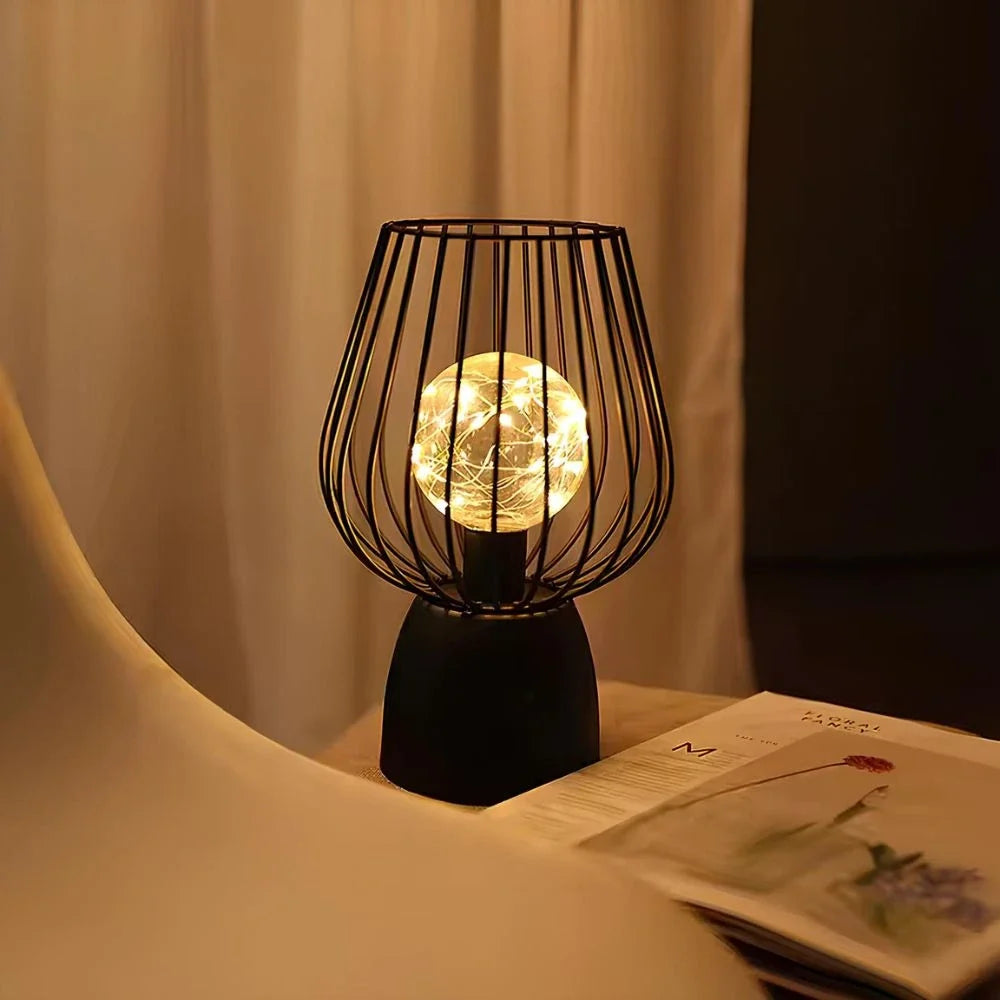 Iron Table Lamp 24.5 cm | Curvy or Slender Style | Battery-Powered, E27 Bulb, Warm White Glow, No Wiring Needed