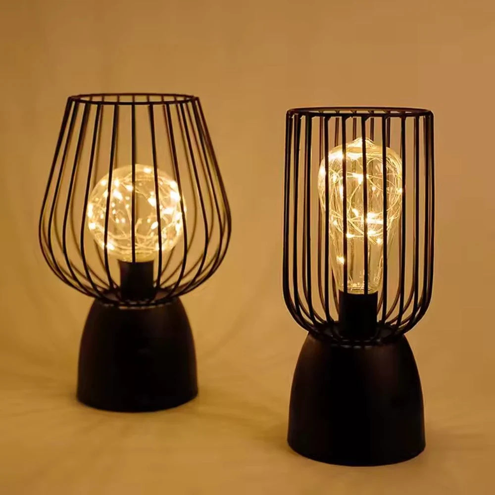 Iron Table Lamp 24.5 cm | Curvy or Slender Style | Battery-Powered, E27 Bulb, Warm White Glow, No Wiring Needed
