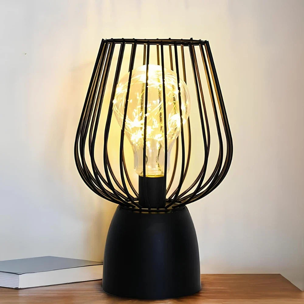Iron Table Lamp 24.5 cm | Curvy or Slender Style | Battery-Powered, E27 Bulb, Warm White Glow, No Wiring Needed
