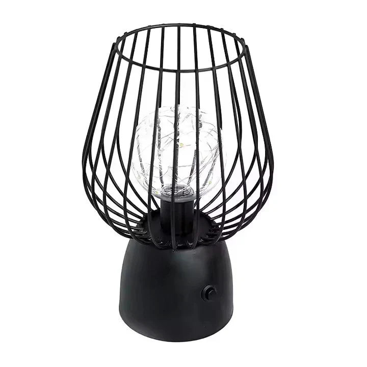 Iron Table Lamp 24.5 cm | Curvy or Slender Style | Battery-Powered, E27 Bulb, Warm White Glow, No Wiring Needed