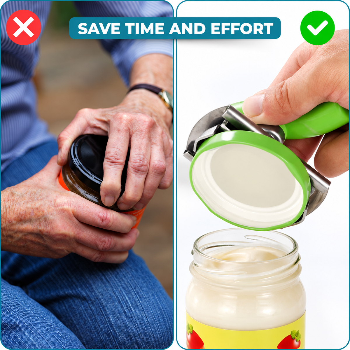 Jar and Bottle Opener Stainless Steel | Adjustable Clamp Grips Lids 2.5-9.5cm | Effortless Opening, No Hand Strain