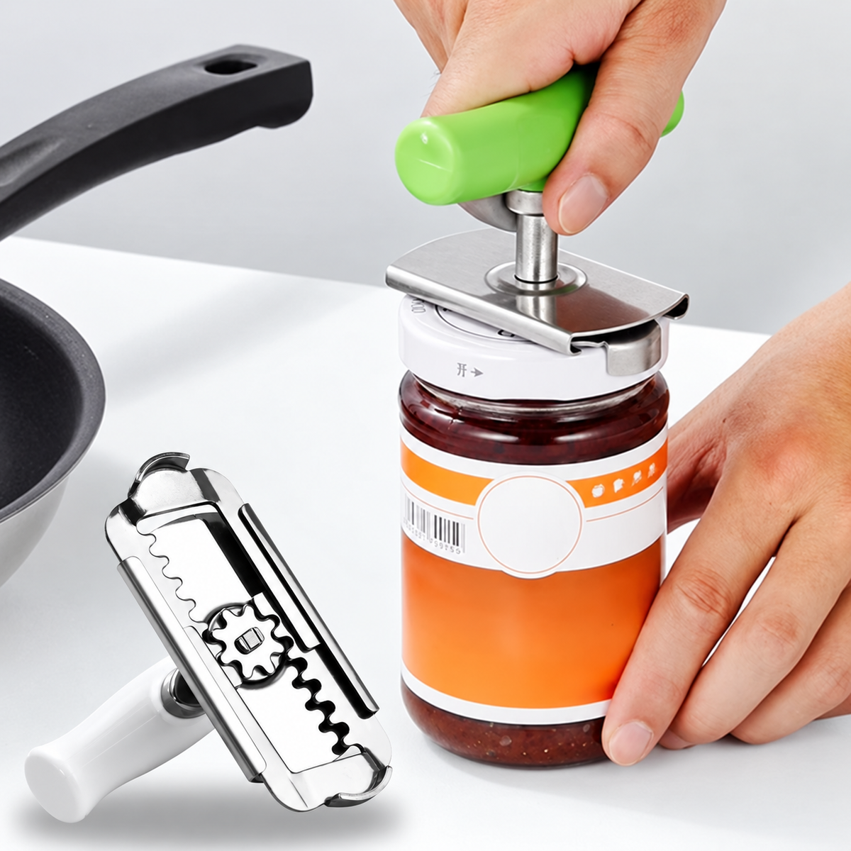 Jar and Bottle Opener Stainless Steel | Adjustable Clamp Grips Lids 2.5-9.5cm | Effortless Opening, No Hand Strain