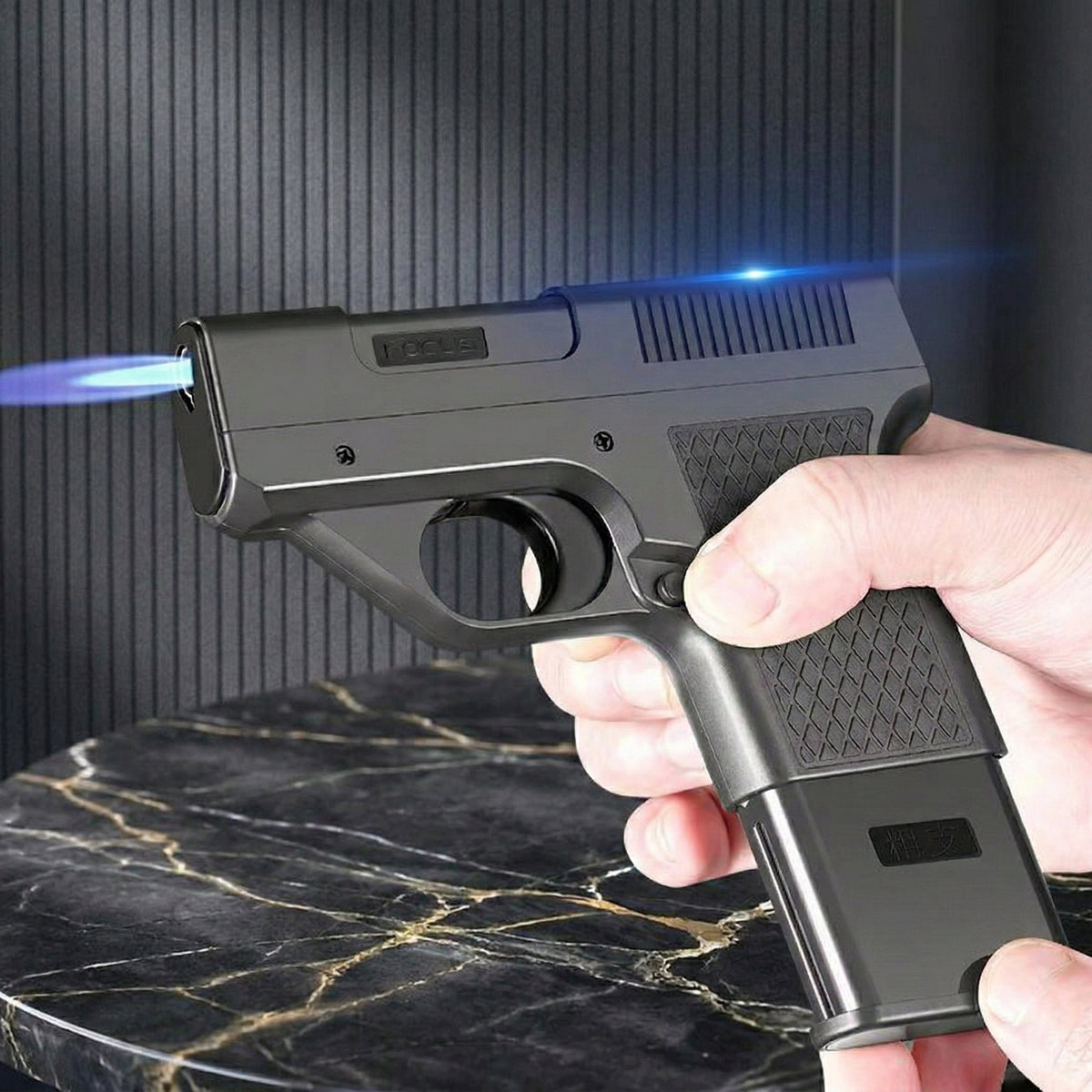 Jet Flame Lighter Metal | Gun-Shaped Secret Storage Design | Windproof Flame for Men's Everyday Carry and Gift