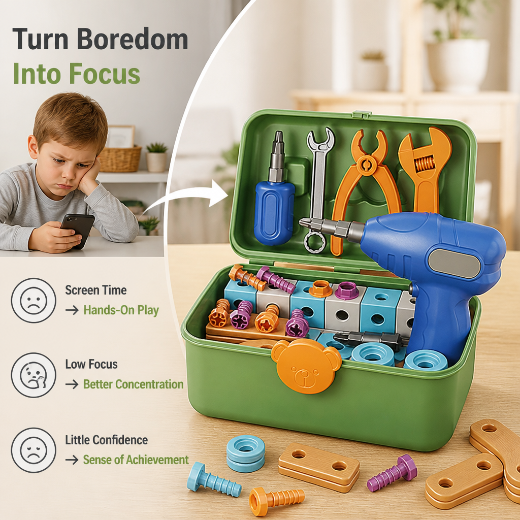 Kids Building Toy Set with Real Electric Drill | 124-190 Non-Toxic Pieces | Portable Storage Case for Creative Play