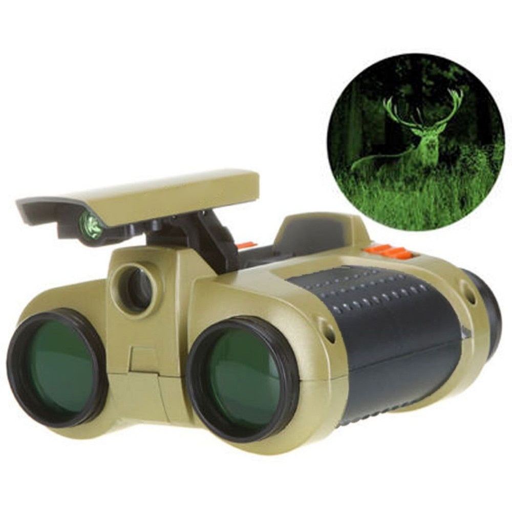 Kids Night Vision Goggles - 4x Magnification Adjustable Eyepiece - Pop-up Light - Green