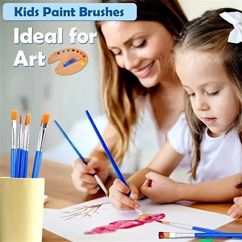 Kids Paint Brush Set Synthetic Bristles | Flat, Round & Pointed Tips | Comfortable Grip for Acrylic, Watercolour & Oil