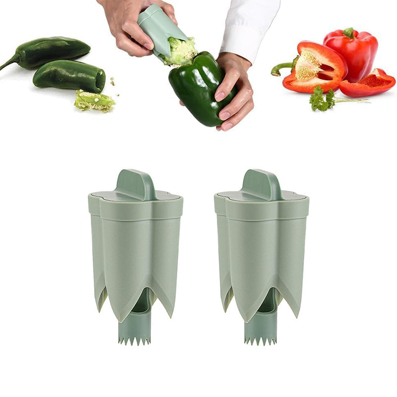 Kitchen Gadget Fruit Pepper Corer 2-in-1 ABS with Finger-Friendly Design