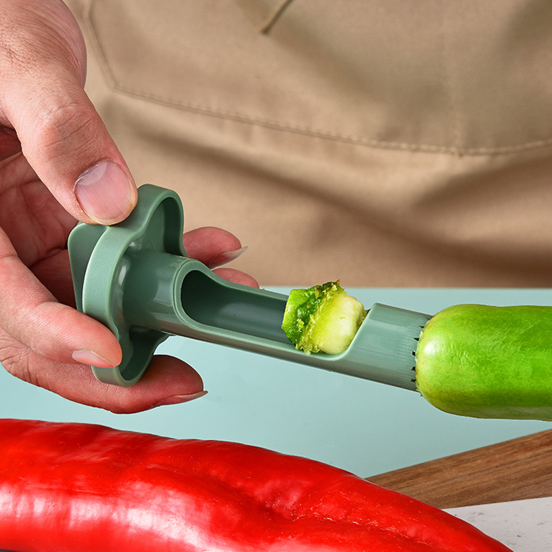 Kitchen Gadget Fruit Pepper Corer 2-in-1 ABS with Finger-Friendly Design