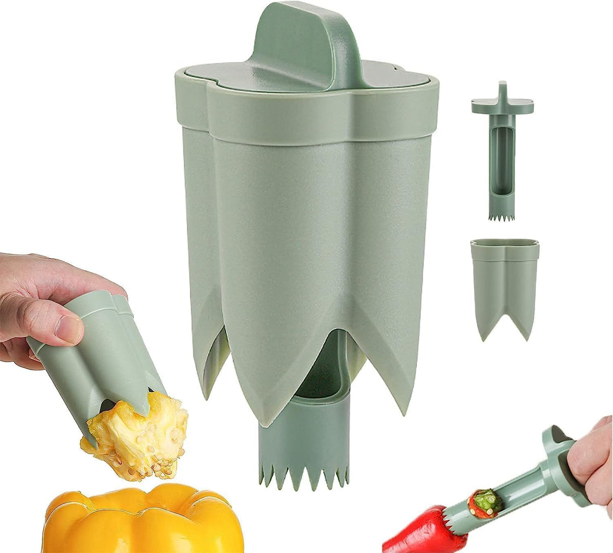 Kitchen Gadget Fruit Pepper Corer 2-in-1 ABS with Finger-Friendly Design