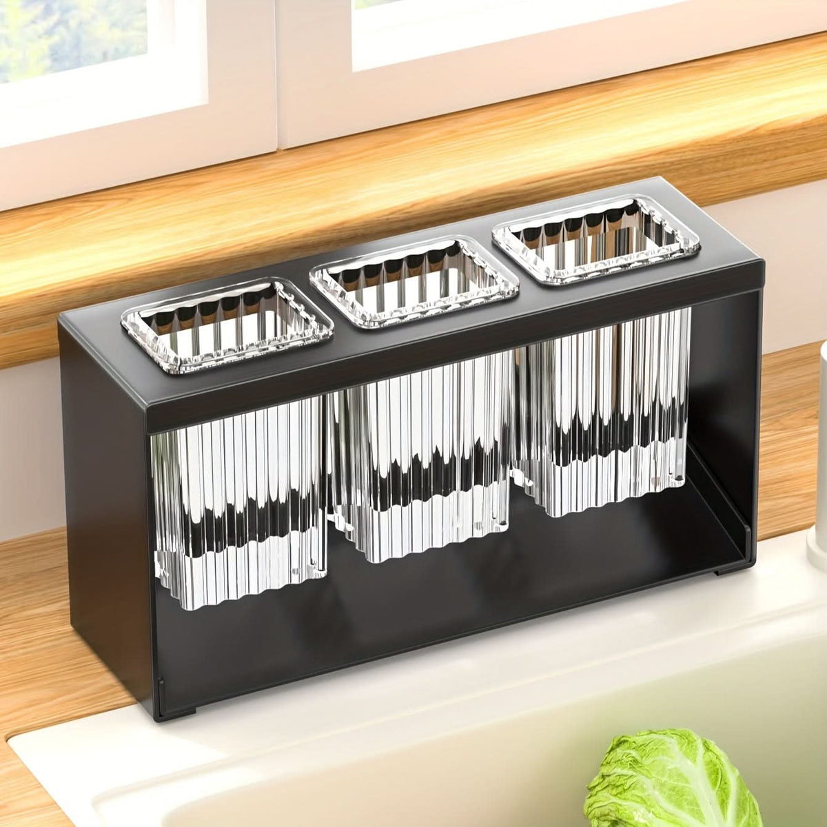 Kitchen Organizer Chopstick Holder Compact Plastic with Water Drain Design