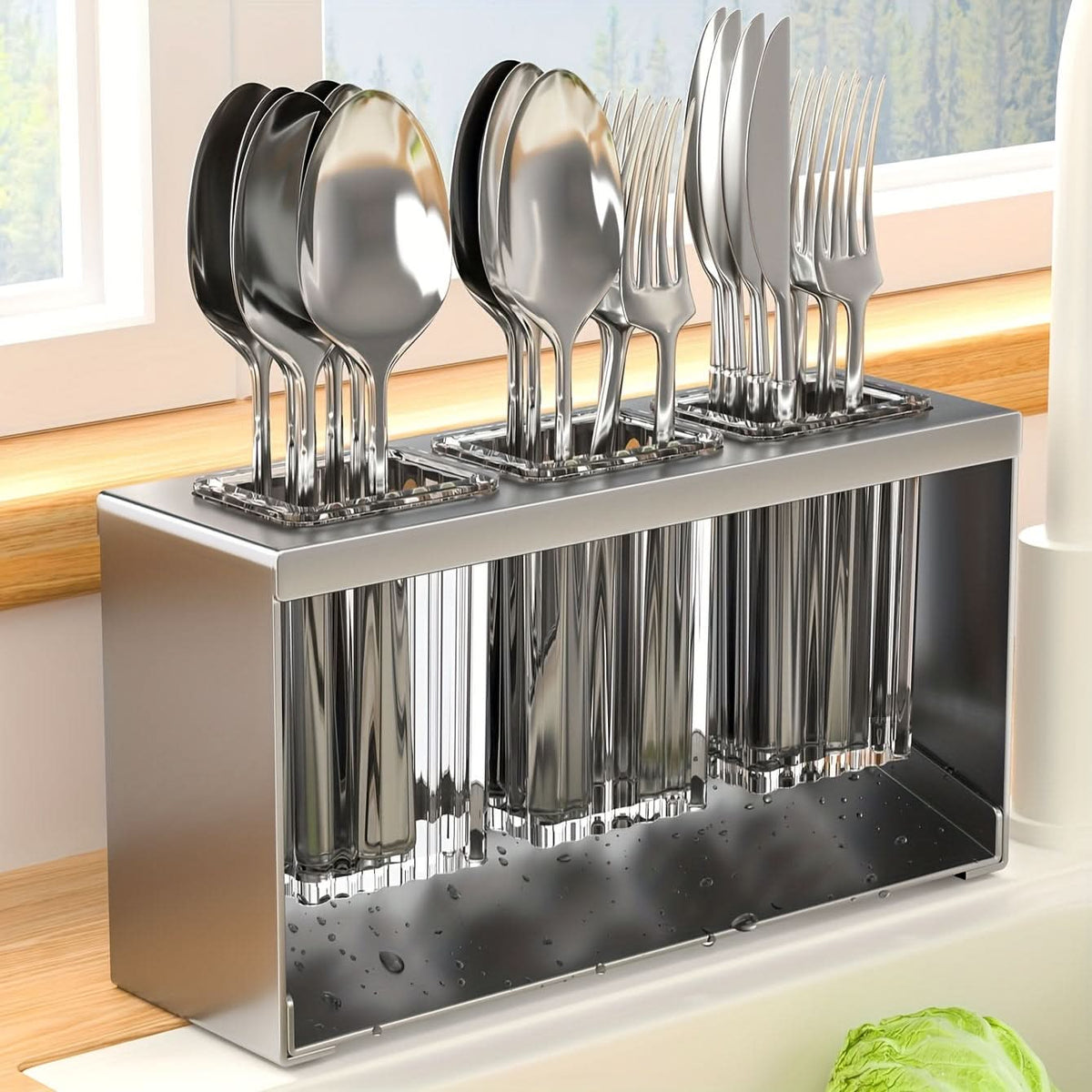 Kitchen Organizer Chopstick Holder Compact Plastic with Water Drain Design
