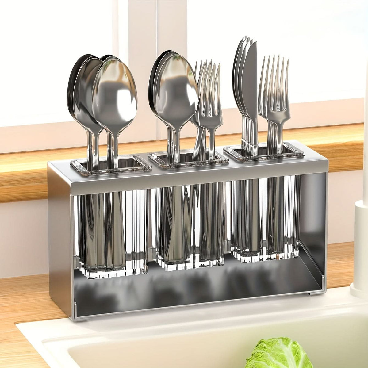Kitchen Organizer Chopstick Holder Compact Plastic with Water Drain Design