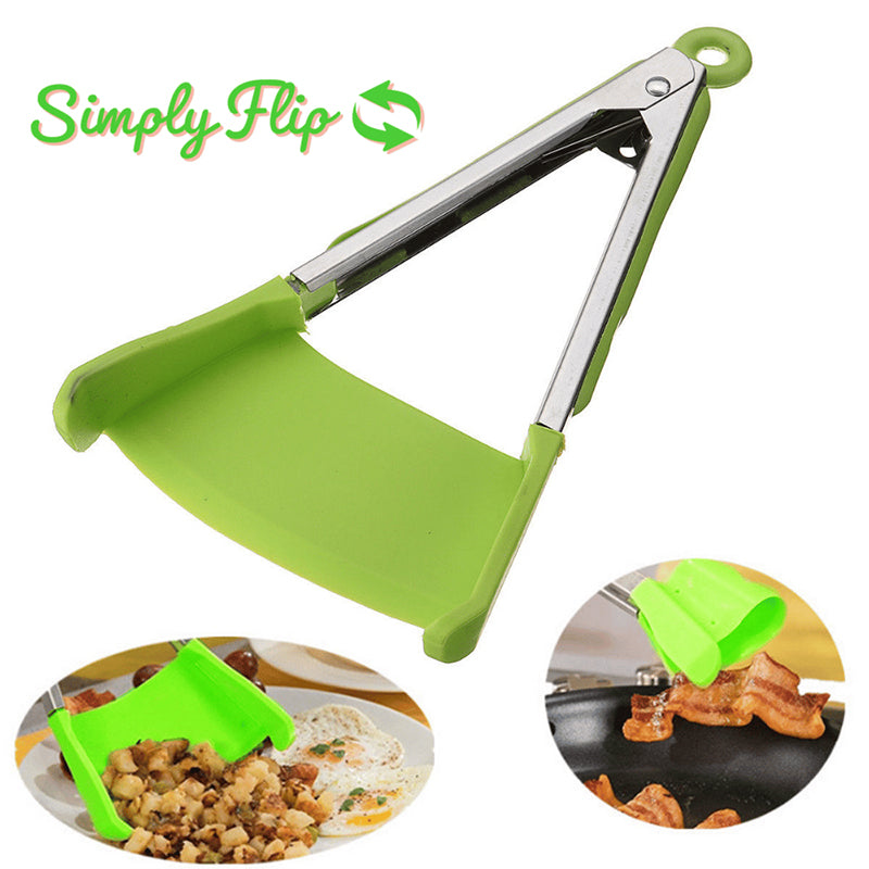 Kitchen Tongs and Spatula Stainless Steel | 2-in-1 Grip, Flip and Scoop Design | Non-Stick Safe and Heat Resistant