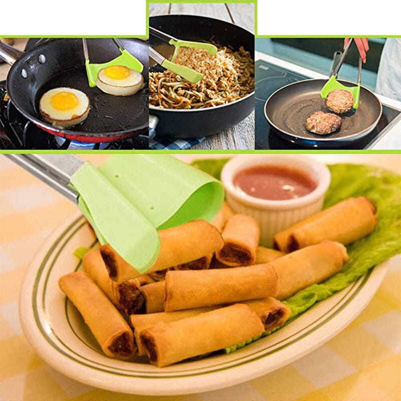 Kitchen Tongs and Spatula Stainless Steel | 2-in-1 Grip, Flip and Scoop Design | Non-Stick Safe and Heat Resistant