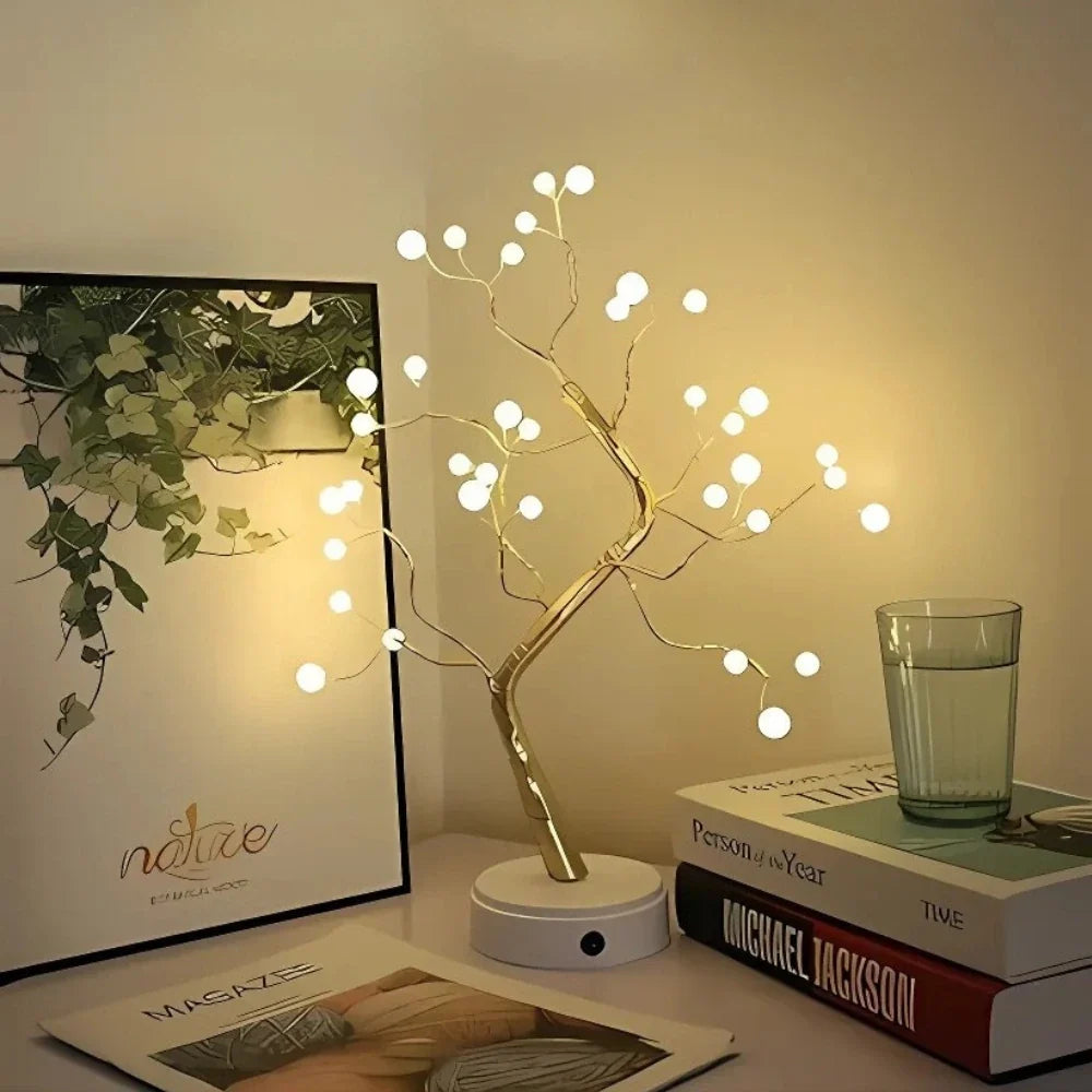 LED Branch Light Tree, Copper Wire | Drop or Pearl Shades, Warm White Glow | Adjustable Branches, USB or Battery Powered