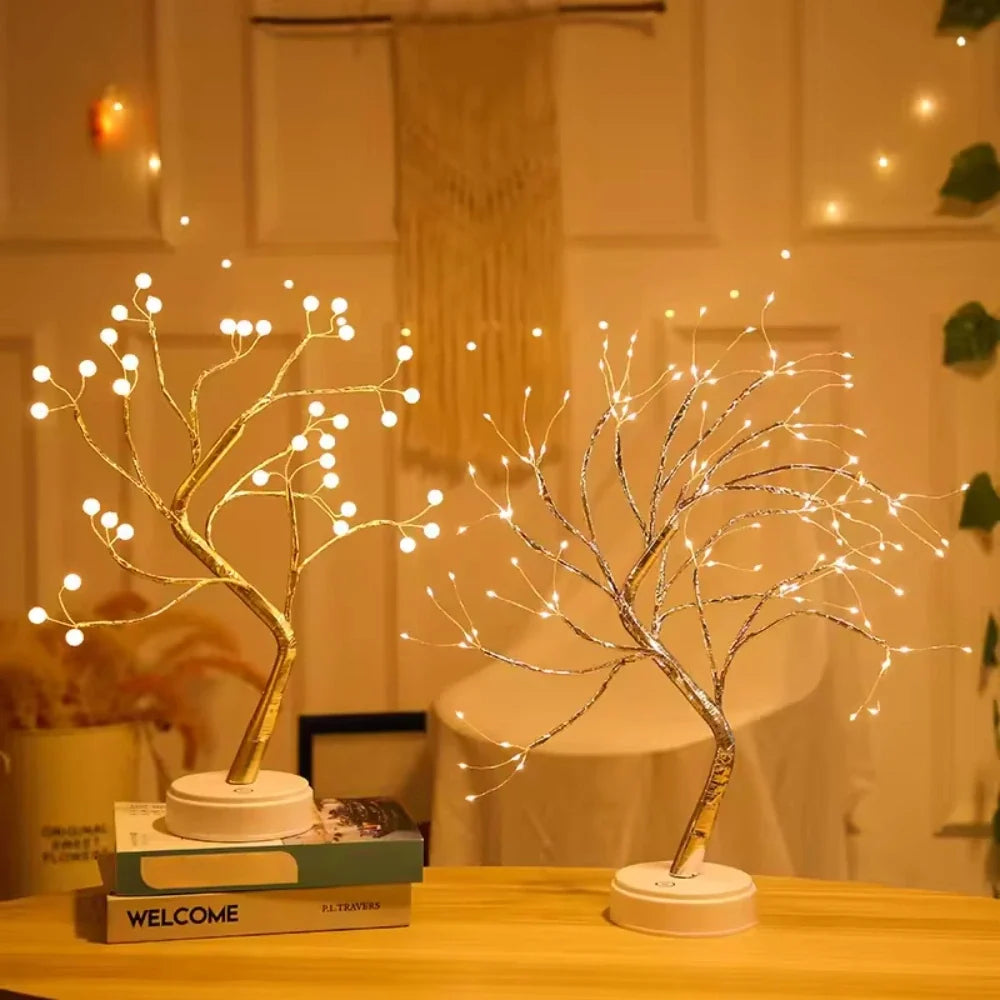 LED Branch Light Tree, Copper Wire | Drop or Pearl Shades, Warm White Glow | Adjustable Branches, USB or Battery Powered